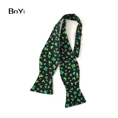 China St Patrick's Day Green Dobby Bow Ties Mens Individual Bow Tie Shamrocks for sale