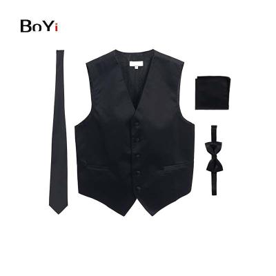 China Breathable Mens Formal 4pc Satin Vest Tie Bow Tie And Pocket Square for sale