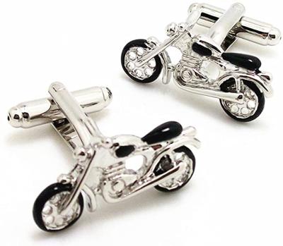 China For Mens Shirt Mens Rhodium Plated Silver Black Enamel Cufflinks Motorcycle Bike for sale