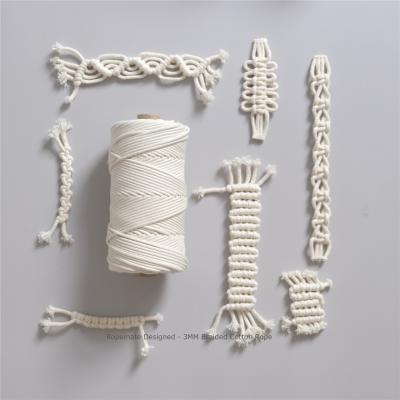 China Sustainable Natural White Hollowed Out Cotton Rope 3mm Macrame Braided Cords For DIY 100 Meters Per Roll for sale