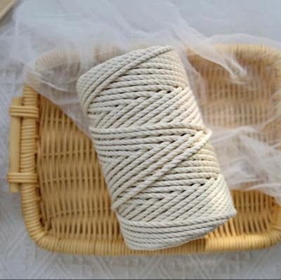 China Sustainable Premium 3mm 4mm 5mm 3 Ply Natural White Macrame Ties 100% Cotton Art Rope Twisted Cotton Rope for sale