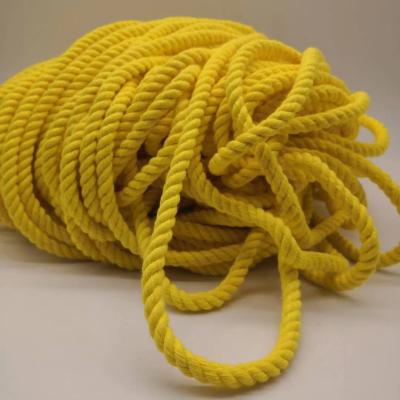 China Soft 10 Mm Cotton Cord 3 Strand Yellow Twisted Cotton Cord 3 Ply Macrame Cord for sale