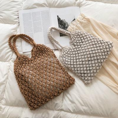 China New Fashion Bohemian Summer Handmade Ladies Beach Shopping Net Bag Macrame Rope Bag For Women for sale