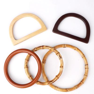 China nickel free round O shape and D shape custom rattan bag wooden handles for women fashion handbag accessories for sale