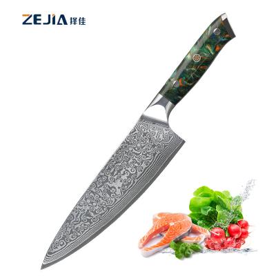 China Newest Viable Resin Handle Knives 67layers Japanese Handmade Steel Chef Knife 8 Inch Damascus Kitchen Knife for sale