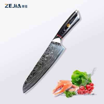 China Sustainable Premium 8 Inch Carbon Steel Damascus Laser Cooking Chef Knife for sale