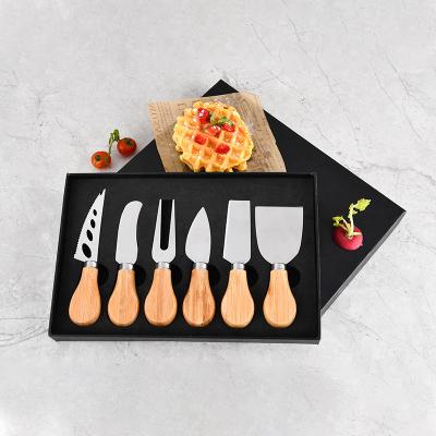 China 6/4 Pcs Handle Cheese Knives Durable High Quality Rubber Wood Cheese Board Knife Tool Kit With Box for sale