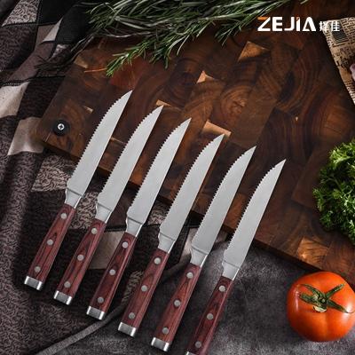 China Sustainable Boats Fast High Quality Stainless Steel Cutlery Sets Wooden Handle Steak Knives 6 for sale