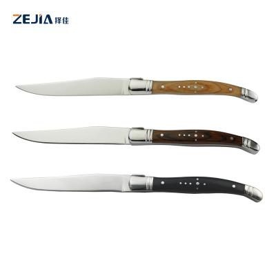 China Sustainable bestseller 4.5 inch tainless steel non serrated steak knives set tableware pakka wood handle for sale