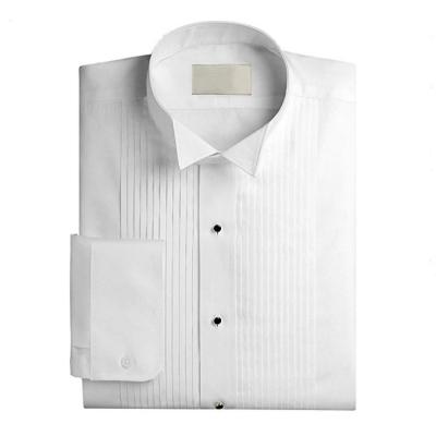 China Anti-pilling Mens Tuxedo Shirt Solid White Tailored Dress Shirt Wedding Shirt Customized Logo for sale