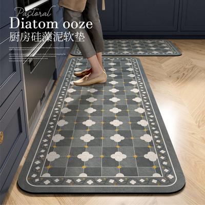 China Washable Designed Anti Slip Kitchen Mat Water And Oil Absorption Diatom Mud Floor Mat Non Slip PVC Backing Tailorable Covers Washable for sale