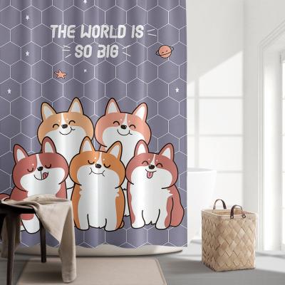 China AMZ Sustainable Hot Customizable Bathroom Waterproof Digital Printing Shower Curtain Curtains With Hook For Bathroom Wet Dry Partition for sale