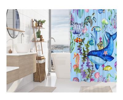 China Customized Waterproof Shower Curtain Viable For Bathroom Wet Dry Divider World Bathroom Digital Printing Underwater Curtains for sale