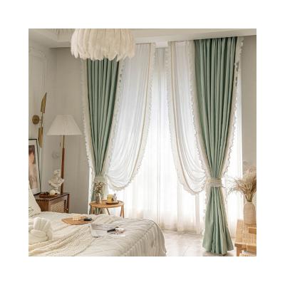 China Green Decorative Blackout Balcony Bay Window Bay Window Cotton Silk Lace Bead Curtain French Fireproof Girl Room Living Room Cotton Lace Curtains for sale