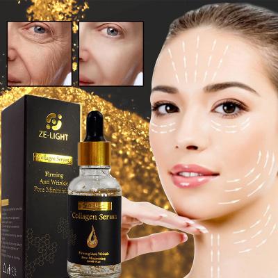 China Skin Revitalizer OEM 30ml 24K Gold Collagen Anti-wrinkle Serum Pore Minimizing Firms Peel Firm Face Serum for sale