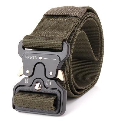 China Travel and Hike Tactical Belt Heavy Duty Adjustable Military Style Webbing Men's Nylon Belts with Metal Buckle for sale