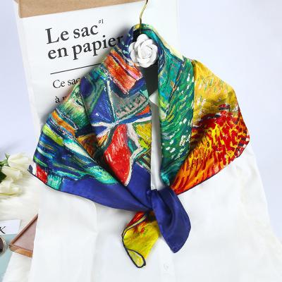 China Square Women Printed Scarf 2023 Custom 100% Pure Silk Scarves Ladies for sale