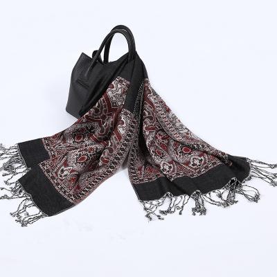 China Polyester Wholesale Embroidered Beautiful Custom Logo Scarf Women Men Scarf Shawl Polyester Autumn Winter Pashmina Wool Cashmere for sale