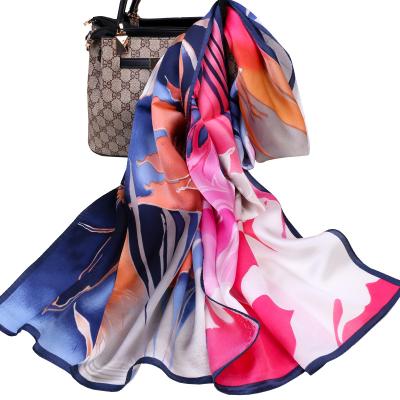 China Custom Made Women's Fashion Long Satin Silk Head Scarf for sale