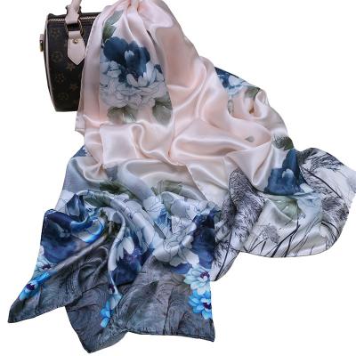 China Wholesale Custom Digital Printing Long Hand Rolled Silk Scarf High Quality Silk Scarf for sale