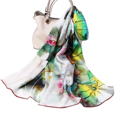 China Fashion Lotus Silk Scarf High Quality Long Soft Silk Scarves Long Satin Scarf Shawl for sale