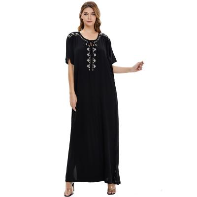 China Beautiful Color Dubai Abaya Polyester Abaya Hand Work Black Muslim Traditional Kaftan Traditional Islamic Clothing For Women for sale