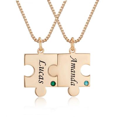 China TRENDY Rose Gold Plated 925 Sterling Silver Personalized Engraved Name Puzzle Necklace for sale