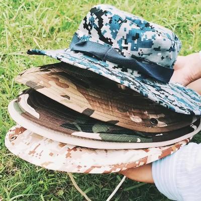 China Adjustable Bucket Hat Sunshade Outdoor Fisherman's Hat String Wide Brim Fishing Outdoor Cute Bucket Hat Military Camouflage Fishing Hat for sale