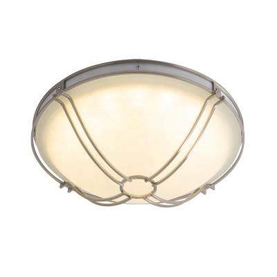 China Hotel JLC-H39 LED Guest Room Stream Mount Opalescent Glass Ceiling Lamp Nickel Finish Outdoor Mounted Light Fixture for sale