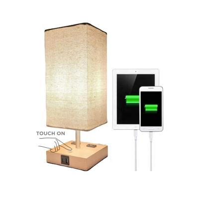 China JLT-9454-1 Modern Modern Solid Wood Table Lamp With Charging Type C USB Dual AC Power Left Outlet for sale