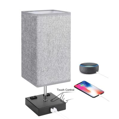 China JLT-9404B Modern 3 Way Dimmable Touch Control Table Lamp With 2 USB Ports 2 AC Charging Outlet For Bedroom for sale