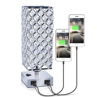 China JLT-9446 Modern Stylish Square Crystal With 2 USB Ports Bedside Desk Lamp USB AC for sale