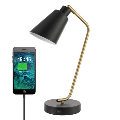 China Modern JLT-9411 Matte Black Antique Brass Accent Task Table Lamp with Fast Charging USB Port for sale