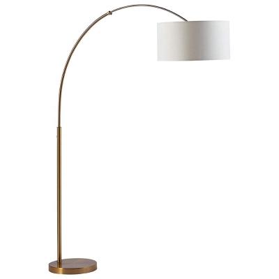 China JLF-3079 Contemporary Contemporary Arched Design Angled Floor Standing Lamp Antiqued Brass Finish With Canvas Shade for sale