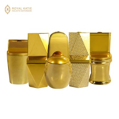 China Double-flow Chaozhou Factory Bathroom WC Gold Washdown High Quality Ceramic Gold Plated Toilet Bowl for sale