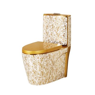 China Double-flow Chaozhou Manufacturer Sanitary Ware One Piece Gold Plated Toilet Luxury Toilet for sale