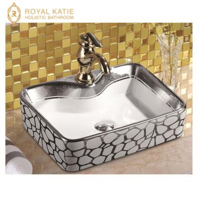 China Ceramic Wash Basin Bathroom Luxury Color Sink Price Painted Gold Basin Color for sale