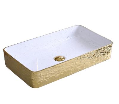 China Ceramic Gold Plated Wash Basin Gold Color Basin Bathroom Sink for sale