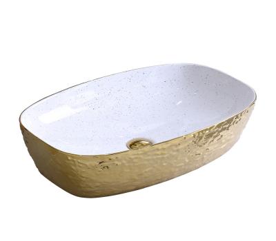 China Wash Basin Top Design Art White Electroplate Bathroom Sinks Gold Ceramic Wash Basin for sale