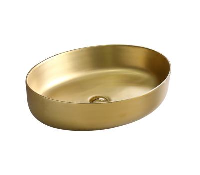 China Oval Bathroom Vessel Sink Gold Wash Basin Countertops Ceramic Wash Basin Gold for sale