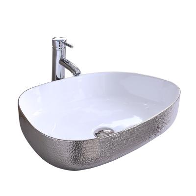 China Popular Ceramic Wash Basin Prodiuct Furniture Plating Gold Bathroom Art Basin for sale