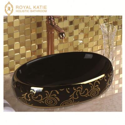 China Wash Basin OEM Customized Ceramic Gold Plated Art Hand Wash Basin For Bangladesh for sale