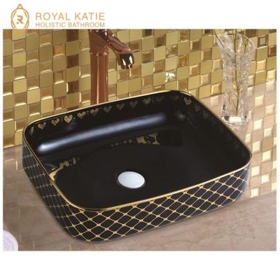 China Chaozhou Gold Color Pedestal Wash Basin Ceramic Wash Basin With Stand for sale