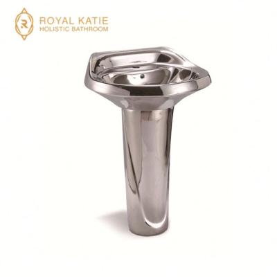 China Hot Selling Wash Basin Ceramic Round Gold Plated Pedestal Sink for sale