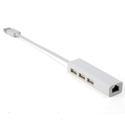 China ABS Factory Wholesale 3 Port Usb 2.0 Usb To Rj45 Lan Network Card Ethernet Adapter Hub for sale