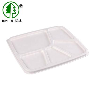 China 5-Compartment Disposable Biodegradable Fiber Sugar Cane Disposable Lunch Trays for sale