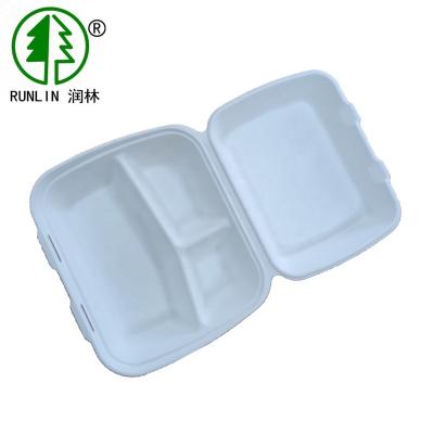 China 9inch X 7inch 3 Compartments Disposable Clamshell Compostable Boxes for sale