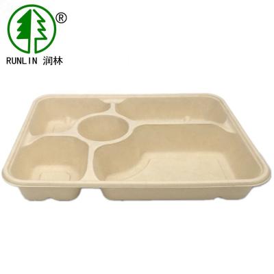 China Disposable 5 Compartment Pulp Molding Disposable Degradable Bamboo Dish for sale