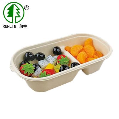 China Sugar Cane Bagasse 2 Compartments Disposable Compostable Fast Food Box for sale