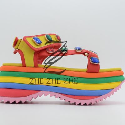 China 2022 new European and American fashion summer women's shoes platform platforms with high heels rainbow sponge platform women's sandals for sale